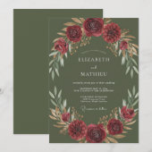 Olivenrote Kranzhochzeit Einladung (Vorne/Hinten)