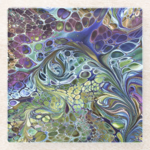 Oliventrestergrün, lila blaue Bordeaux abstrakt c Glasuntersetzer