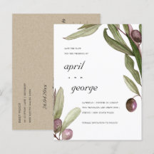 OLIVENWASSERFARBE FLIAGE FLORAL SAVE THE DATE CARD