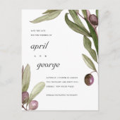 OLIVENWASSERFARBE FLIAGE FLORAL SAVE THE DATE CARD ANKÜNDIGUNGSPOSTKARTE (Vorderseite)