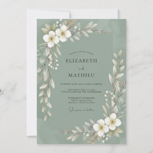 Olivenweiße Hochzeit Einladung (Vorderseite)