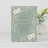 Olivenweiße Hochzeit Einladung (Stehend Vorderseite)