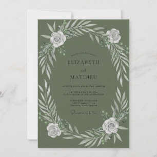 Olivenweiße Rosenhochzeit Einladung