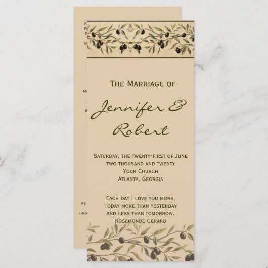 Olivenzweig: Ein Hochzeitsprogramm für toskanische Programm (Vorne/Hinten)