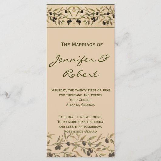 Olivenzweig: Ein Hochzeitsprogramm für toskanische Programm (Vorderseite)