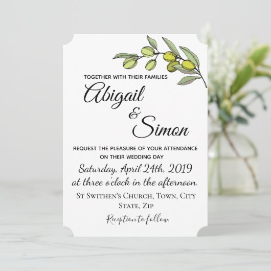 Olivenzweig. Einladung zur Hochzeit. (Stehend Vorderseite)