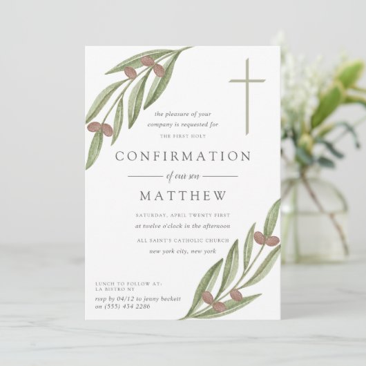 Olivenzweig Heilige Kommunion oder Bestätigung Einladung (Stehend Vorderseite)