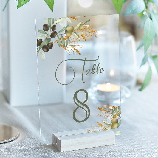 Olivenzweig Hochzeit Acryl Tischnummer