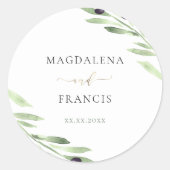 Olivenzweig Hochzeitsplatz Runder Aufkleber (Vorderseite)