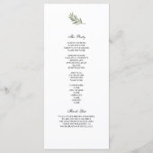 Olivenzweig Hochzeitsprogramm | Minimalistisch Menükarte (Rückseite)