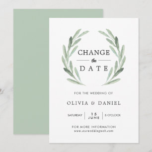 Olivenzweig-Kranz Datum ändern Hochzeit Einladung