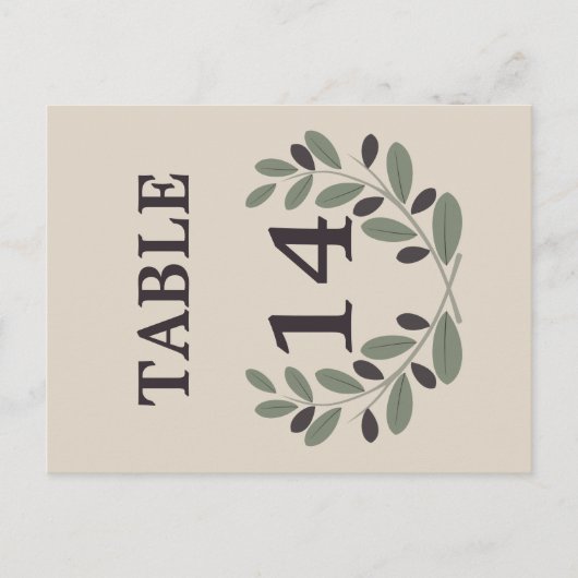 Olivenzweig-Kranz-Hochzeitstisch-Nummer Postkarte (Vorderseite)