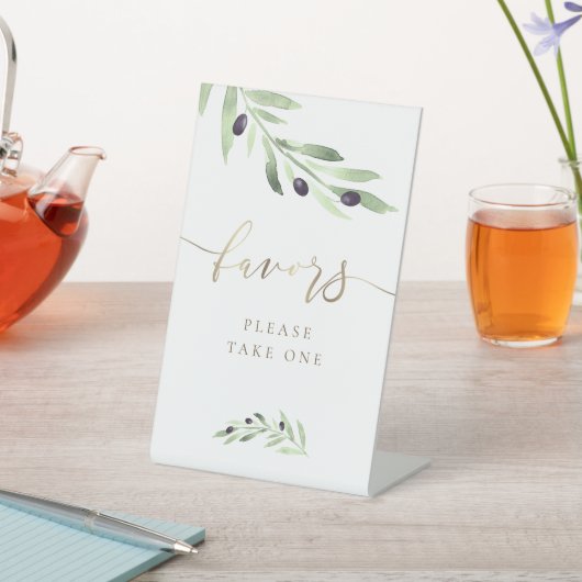 Olivenzweig mit Aquarellfarben begünstigt Schild (In SItu)