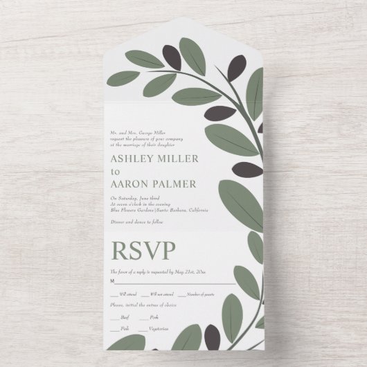 Olivenzweig Mittelmeercharme Hochzeit All In One Einladung (Innen Boden)