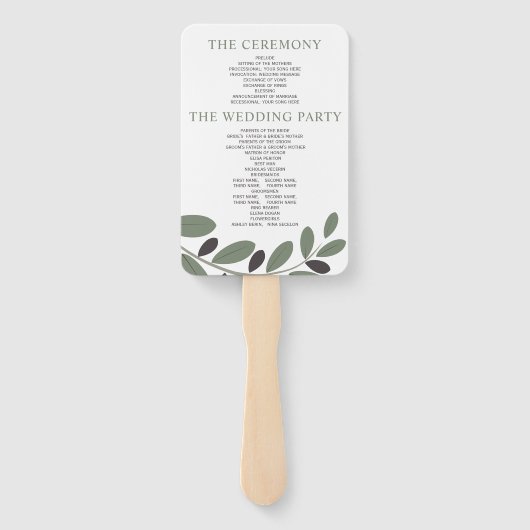 Olivenzweig Mittelmeercharme Hochzeitsprogramm Fächer (Rückseite)