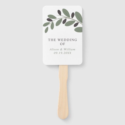 Olivenzweig Mittelmeercharme Hochzeitsprogramm Fächer (Vorderseite)