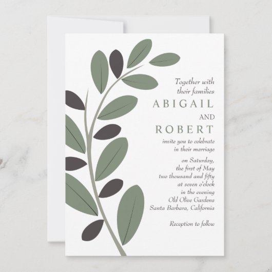 Olivenzweig Mittelmeercharme QR Code Hochzeit Einladung (Vorderseite)