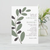 Olivenzweig Mittelmeercharme QR Code Hochzeit Einladung (Stehend Vorderseite)