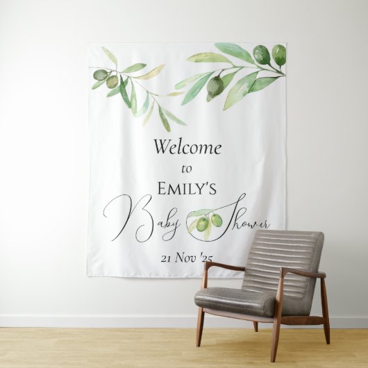 Olivenzweig Moderne, minimalistische Babydusche Wandteppich (Beispiel)