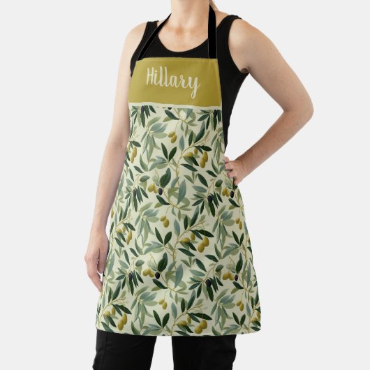 Olivenzweig-Monogramm-Name-All-Over-Print-Schürze Schürze (InSitu)
