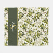 Olivenzweig-Muster Monogramm Name Mediterran Fleecedecke (Vorderseite (Horizontal))