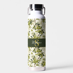 Olivenzweig Muster Monogramm Name Mediterran Trinkflasche