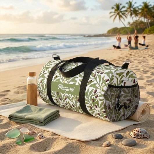 Olivenzweig Name Monogramm Salbeigrün Duffle Bag