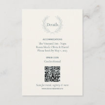 Olivenzweig QR-Code Hochzeitsdetails Karte