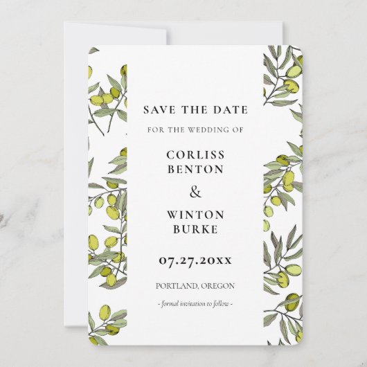 Olivenzweig Save the Date Einladung (Vorderseite)