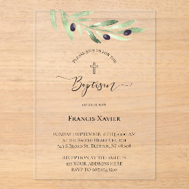 Olivenzweig Taufen Acryleinladungen