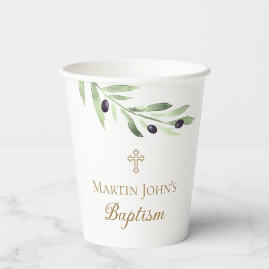 Olivenzweig Taufen Pappbecher (Rückseite)