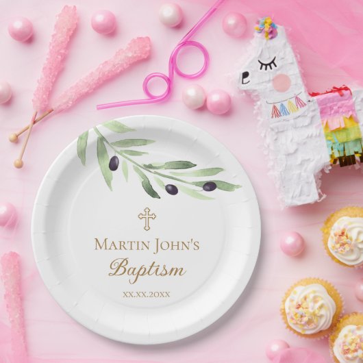 Olivenzweig Taufen Pappteller (Party)