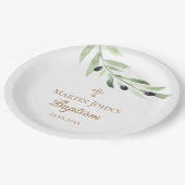 Olivenzweig Taufen Pappteller (Schrägansicht)