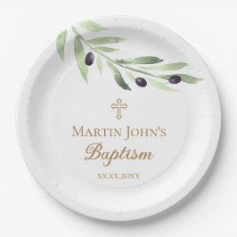 Olivenzweig Taufen Pappteller