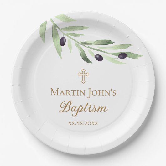 Olivenzweig Taufen Pappteller (Vorderseite)