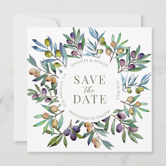 Olivenzweig Toskana Save the Date Einladung Foto (Vorderseite)
