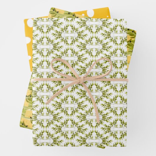 Olivenzweig und gelbes Käsemuster Geschenkpapier Set (Beispiel)
