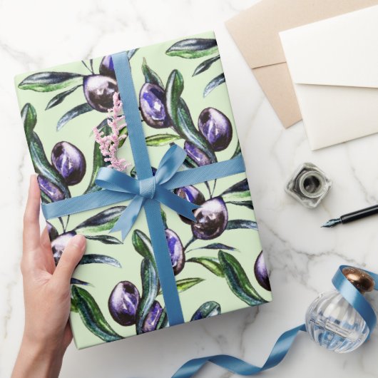 Olivenzweig Wasserfarbenmuster  Geschenkpapier (Schenken)