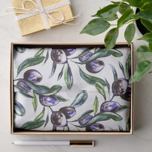 Olivenzweig Wasserfarbenmuster Seidenpapier (Geschenk)
