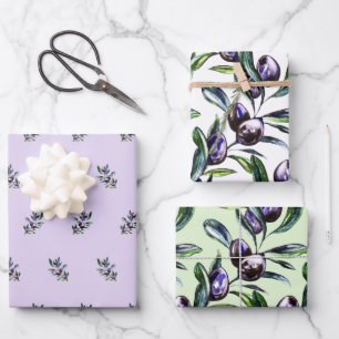 Olivenzweig-Wasserfarbmuster Geschenkpapier Set