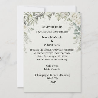 Olivenzweig Weiße Florale Save The Date Hochzeit I Einladung