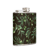 Olivenzweige Aquarellfarben auf schwarz Flachmann (Rechts)