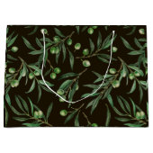 Olivenzweige Aquarellfarben auf schwarz Große Geschenktüte (Vorderseite)