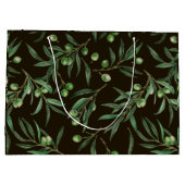 Olivenzweige Aquarellfarben auf schwarz Große Geschenktüte (Rückseite)