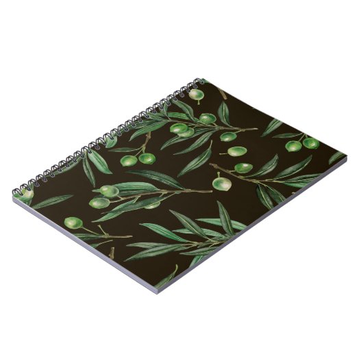 Olivenzweige Aquarellfarben auf schwarz Notizblock (Linke Seite)