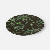 Olivenzweige Aquarellfarben auf schwarz Pappteller (Schrägansicht)