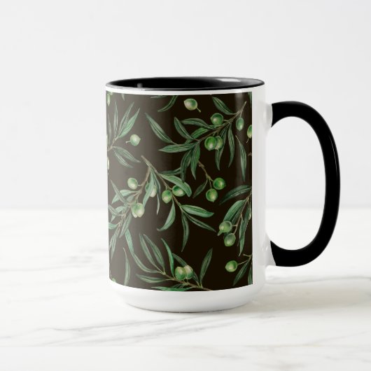 Olivenzweige Aquarellfarben auf schwarz Tasse (Rechts)