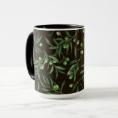 Olivenzweige Aquarellfarben auf schwarz Tasse (Vorderseite Links)