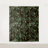 Olivenzweige Aquarellfarben auf schwarz Wandteppich (Vorderseite)