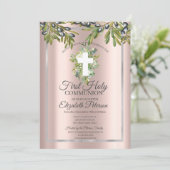 Olivenzweige Blumenkreuz Erste Heilige Kommune Einladung (Stehend Vorderseite)